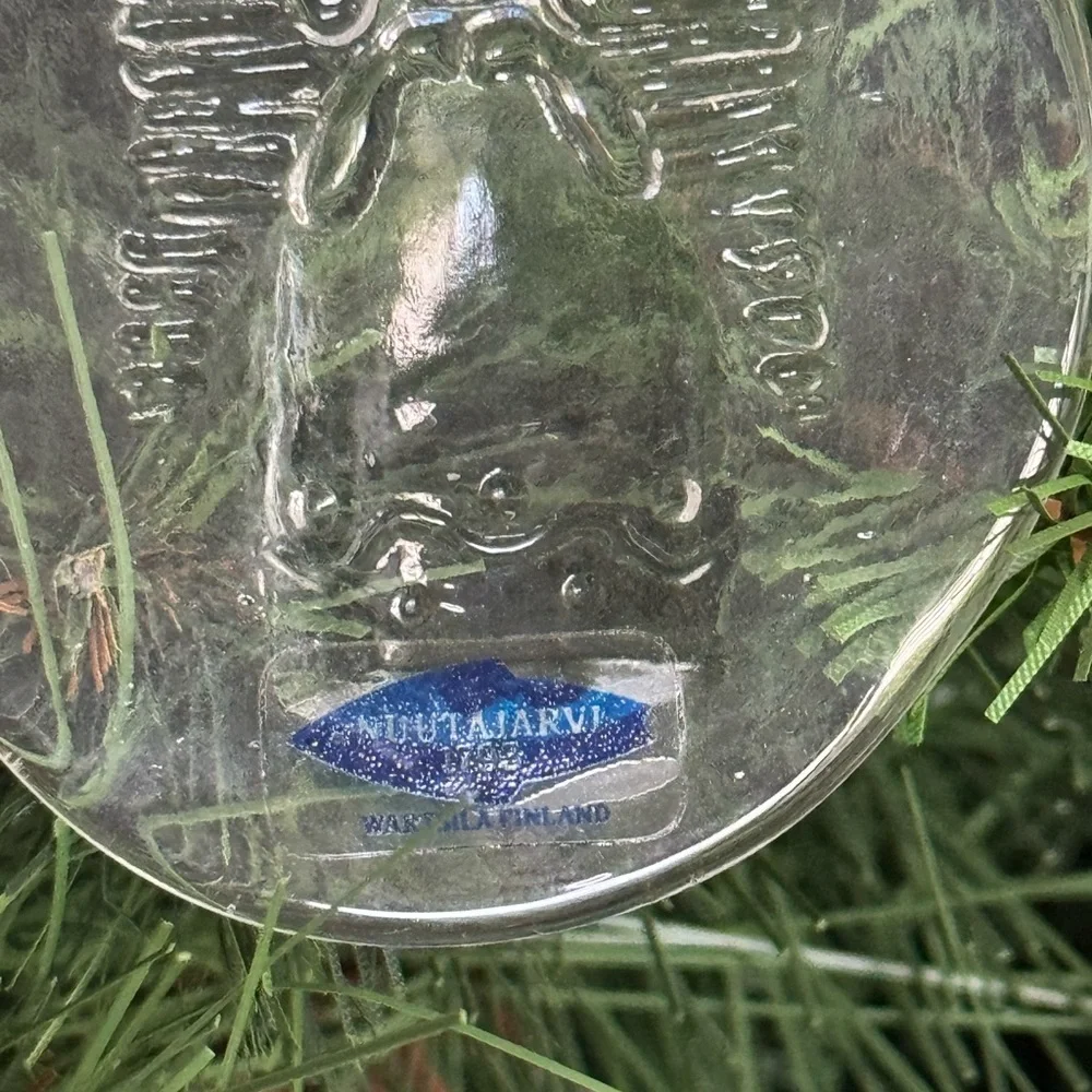 Vintage Nuutajarvi Glass Christmas Ornament Sun Catcher with Original Box, Angel